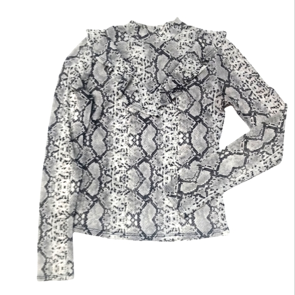 Long Sleeved Snakeskin Print Semi Sheer Top - Picture 1 of 7
